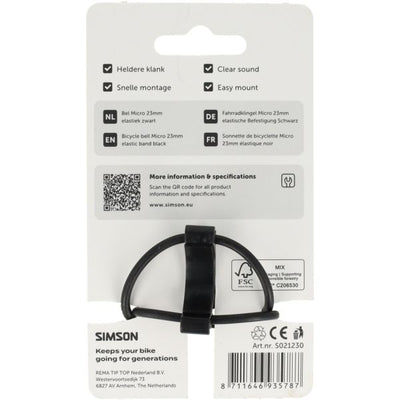 Simson campanello per bicicletta micro attacco elastico in gomma da 23 mm nero