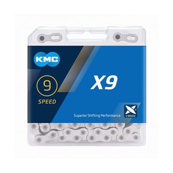 Cadena de bicicleta gris plateada KMC x9