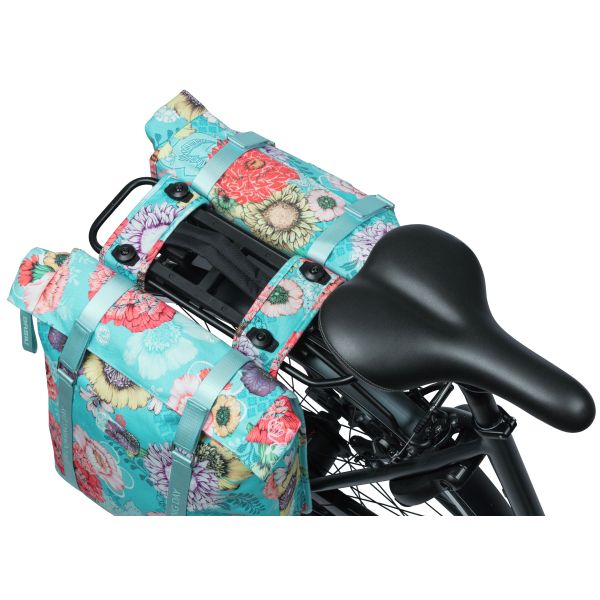 Sacca per biciclette a doppia bicicletta di campo di fioritura di basilico, impermeabile, blu cielo, 35L