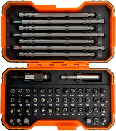 Juego de puntas Bahco 59 s54bc-ip | 54 piezas | para tornillos de seguridad ranurados, Phillips, Pozidriv, hexagonales y Torx® - 59 s54bc-ip