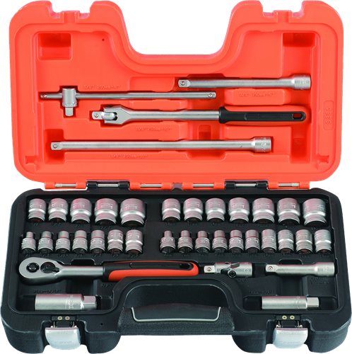 Set prese Bahco 3 8 | cricchetto reversibile | esagono | misure metriche e pollici - 38 pezzi - cassa - s380