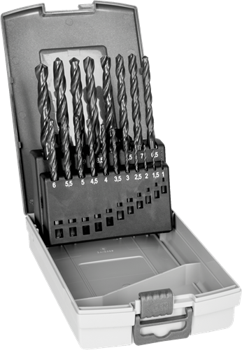 Bahco 4515-set-19 hss-r twist drill set 19-piece 1 mm, 1.5 mm, 2 mm, 2.5 mm, 3 mm, 3.5 mm, 4 mm, 4.5 mm, 5 mm, 5.5 mm, 6