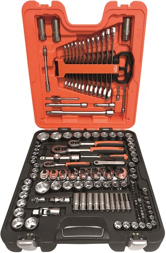 Bahco 1 4' - 3 8' -1 2' square drive socket set with combination ratchet wrench set - 137 pieces - s137