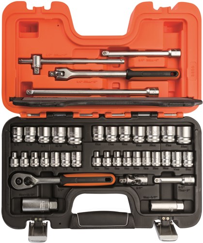 Set prese Bahco 3 8 | cricchetto reversibile | esagono | misure metriche e pollici - 38 pezzi - cassa - s380