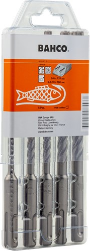 Bahco sds+ borensets | 4-snijkanten | voor gewapend beton | 5-delig | 4651-set-5