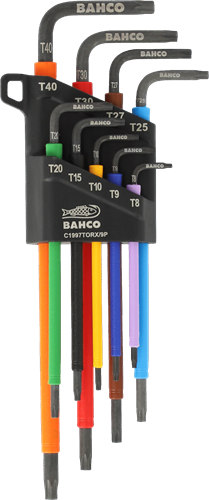 Bahco torx sleutelset t8 - t40 stiftsleutels, torx®, lang, gefosfateerd, gekleurd, metrisch - 9-delig - c1997torx 9p