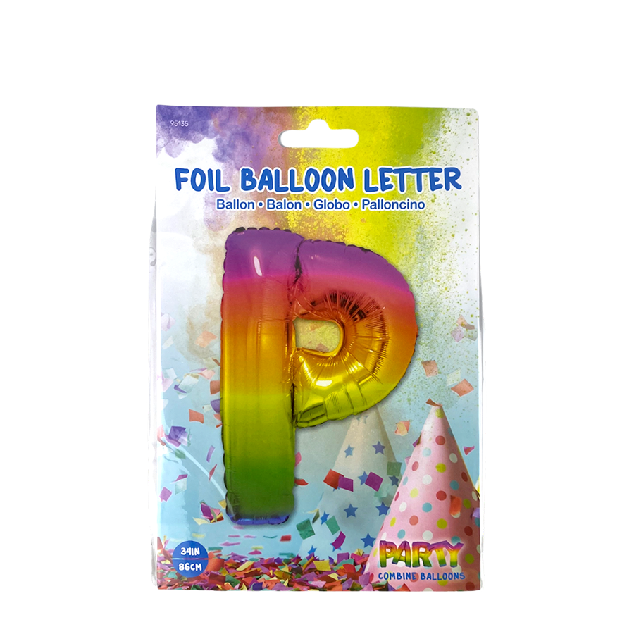 Globo foil letra p arcoiris 86cm