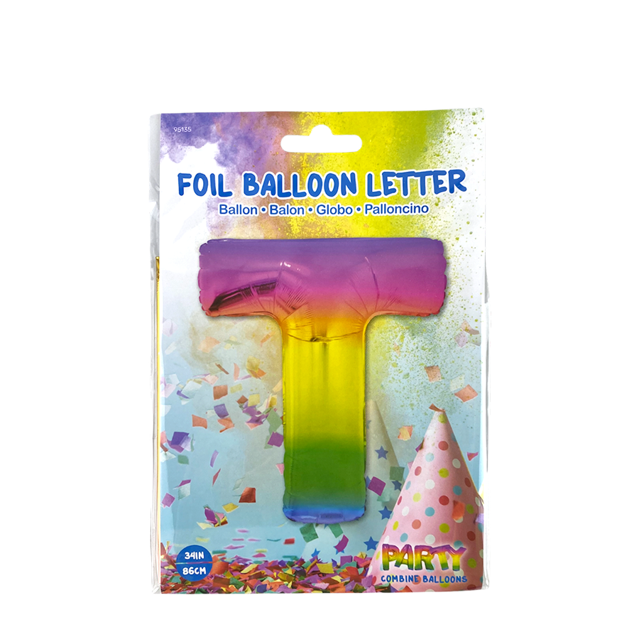 Globo foil letra t arcoiris 86cm