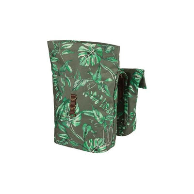 Basil Ever-Green dubbele fietstas, gerecycled PET, waterkerende vouwsluiting, vegan leather, 28-32L, thyme groen