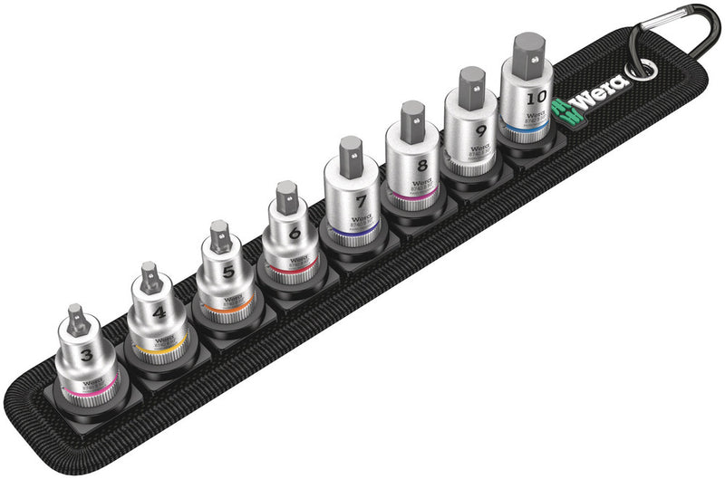 Wera belt b 2 zyklop binnenzeskant bitdoppen set, 3 8 , 8‑delig dopsleutel (zwart zilver, met vasthoudfunctie)