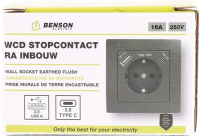 Presa da incasso Benson RA + USB e USB-C nera - 4650032