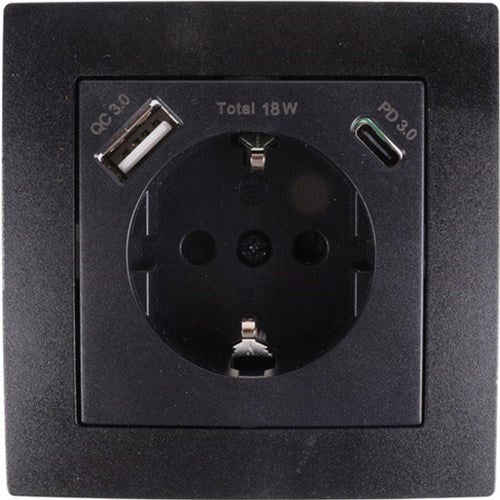 Presa da incasso Benson RA + USB e USB-C nera - 4650032