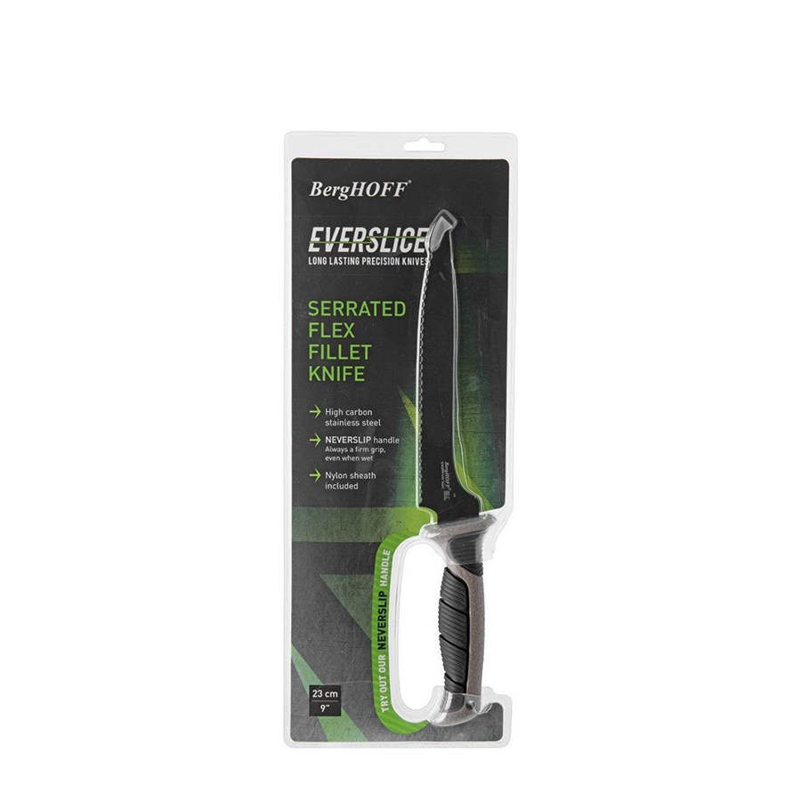 Cuchillo fileteador Berghoff everslice dentado flexible 23 cm con funda protectora