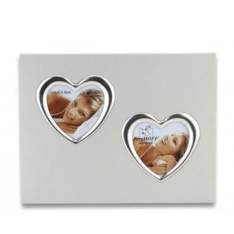 Portafoto Berghoff bianco con 2 cuori cromati 8x8cm