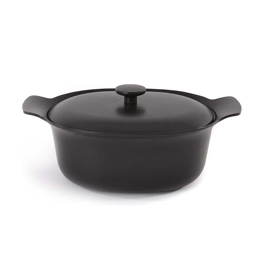 Pentola Berghoff ron ovale con coperchio in ghisa nera 28x22 cm