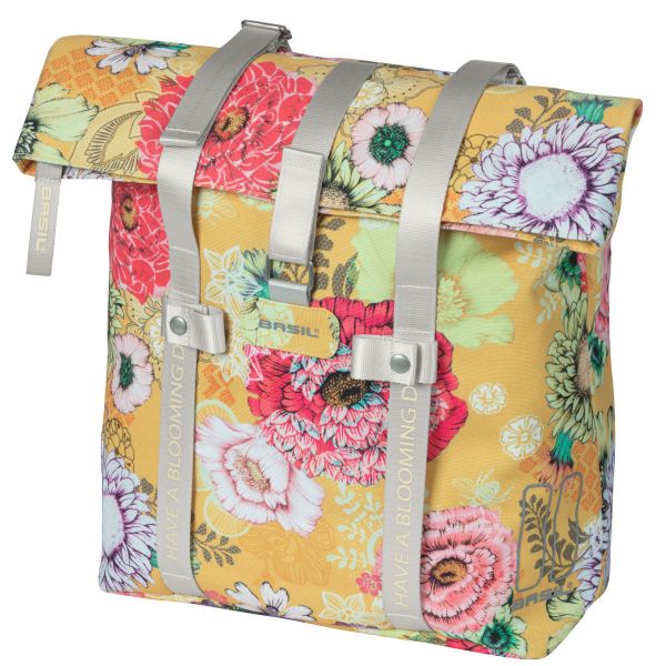 Shopper per biciclette da campo Basil Bloom, giallo, tappo riciclato, spalla impermeabile e regolabile