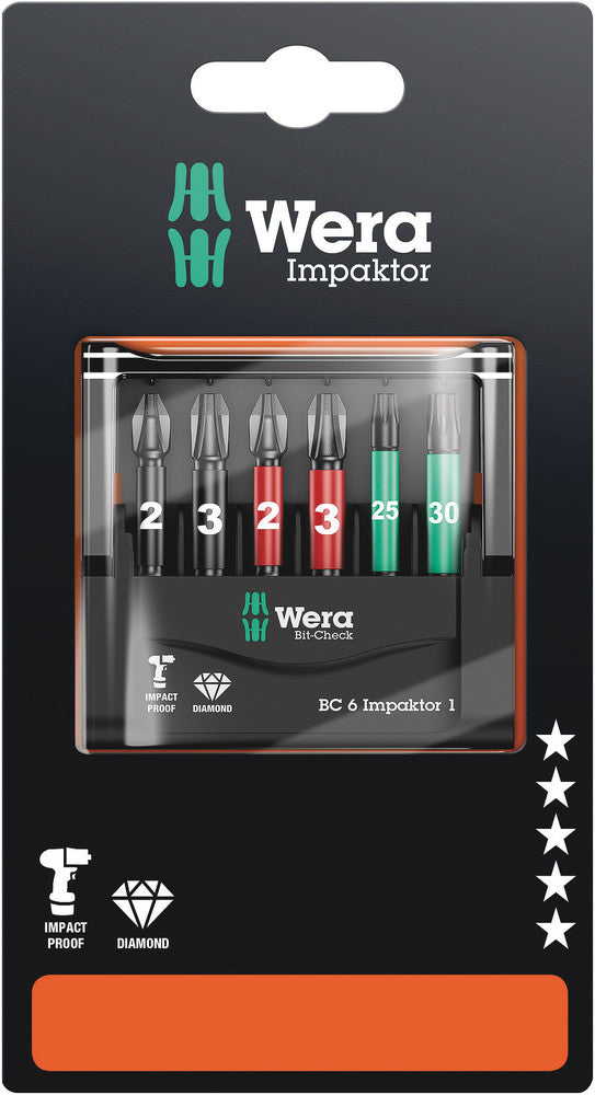 Wera bit-check 6 impaktor 1 sb, 1 4, 6 pezzi