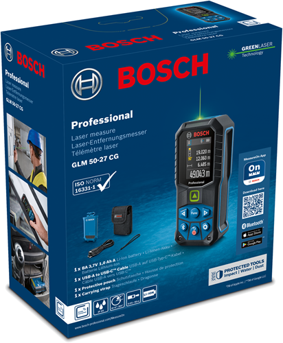 Bosch blauw bosch professional glm 50-27 cg - laserafstandmeter- 50 meter - groene laser, valbestendig, bluetooth