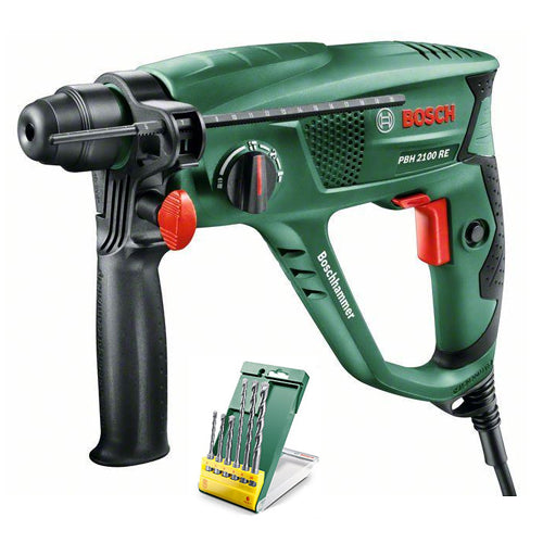 Trapano a percussione Bosch verde pbh 2100 re | + set promoline 6 pezzi sds plus s2 - 06033a9303