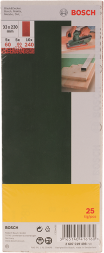 Bosch 25-piece sanding sheet set for orbital sanders unperforated 93 x 230 mm - grit 60; 80; 120; 240