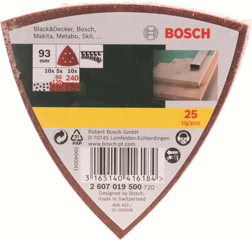 Set di fogli abrasivi Bosch da 25 pezzi per levigatrici a delta - grana 60; 120; 240