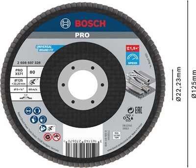 Bosch accessories 1 flap disc 125 x571, best for metal straight, 80 - 2608607328