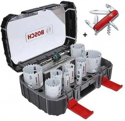 Accessori Bosch Set di seghe a tazza da 14 pezzi | cambiamento di potere | legno e metallo | 20-76mm| + coltello victorinox - 061599760l