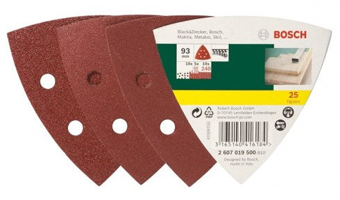 Set di fogli abrasivi Bosch da 25 pezzi per levigatrici a delta - grana 60; 120; 240