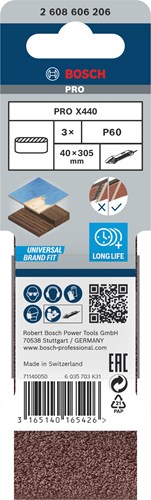 Accesorios bosch 3 neumáticos 40x305 x440, ideal para madera+pintura, k60 - 2608606206