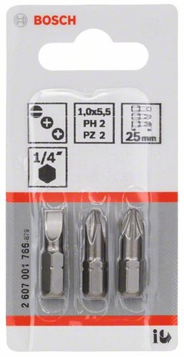 Accesorios Bosch Juego de puntas extra duras de 3 piezas (surtidas) s 1,0x5,5; ph2; pz2; 25mm 3uds - 2607001766