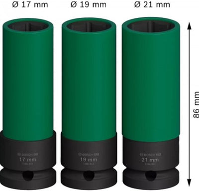 Accessori Bosch Set di prese da 3 pezzi | 85 mm, 17; 19; 21 mm 1 2 extra profondo - 2608003033