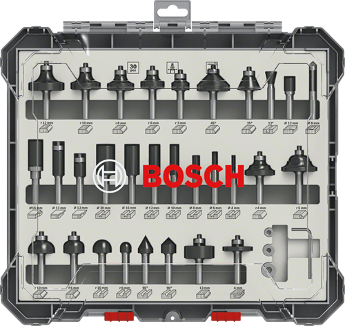 Accessori Bosch Set frese miste 30 pezzi - diametro gambo 6 mm - 2607017474