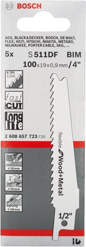 Bosch accessoires 5x reciprozaagblad flexible for wood and metal s511df - 2608657723