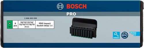 Accesorios Bosch Juego de vasos de impacto de 9 piezas 77 mm, 10;12;13;14;15;16;17;18;19 - 2608003039