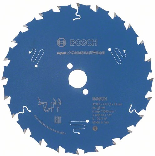Bosch accessoires cirkelzaagblad expert for construct wood 165x20x2.0 1.3x24t - 2608644137