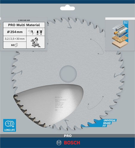 Bosch accessoires cirkelzaagblad multi material 254 x 30 x 3,2 mm, 60 1st - 2608640449