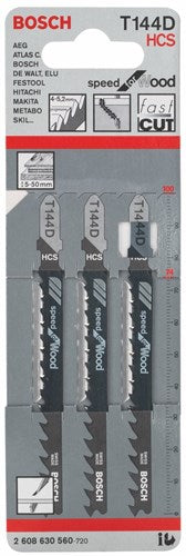 Accesorios bosch hoja de sierra de calar t 144 d speed para madera 3 piezas - 2608630560
