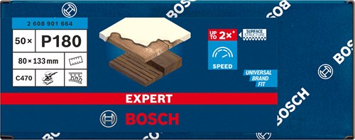 Carta vetrata Bosch Accessories Expert C470 80 x 133 mm, k 180, 50 pezzi - 2608901664