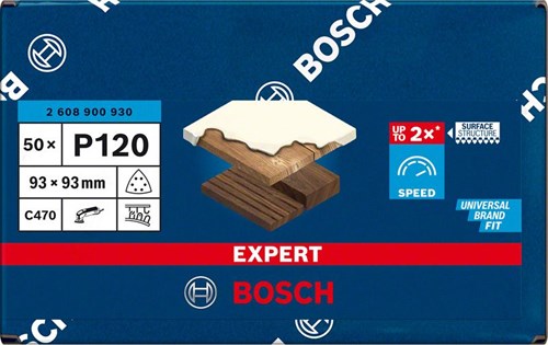 Bosch expert c470 - schuurpapier - 93 x 93 mm - korrel 120 - 50 stuks