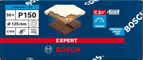 Carta vetrata Bosch Accessories Expert C470 per levigatrici eccentriche 125 mm, 8 fori, K150 50 pezzi - 1 pezzo(i) - 2608901120