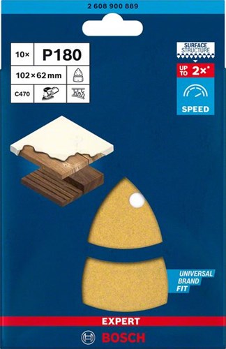 Bosch accessoires expert c470 schuurpapier voor multischuurmachines 102 x 62 mm, 93 mm, k180 10-delig - 1 stuk(s) - 2608900889