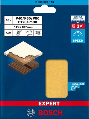 Carta vetrata Bosch Accessories Expert C470 per levigatrici orbitali 115 x 140 mm, k2x40 2x60 2x80 2x120 2x180 10 pezzi - 2608901113