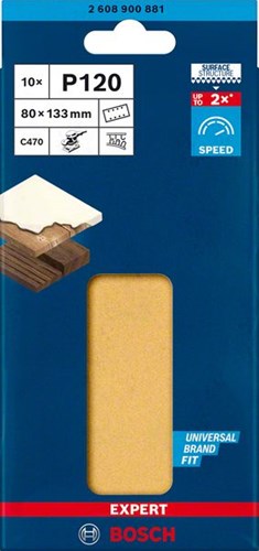 Bosch accesorios expert c470 papel de lija para lijadoras orbitales 80 x 133 mm, k120 10 piezas - 2608900881