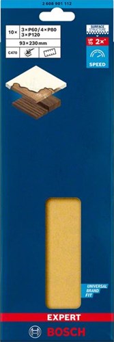 Bosch accesorios expert c470 papel de lija para lijadoras orbitales 93 x 230 mm, k3x60 4x80 3x120 10 piezas - 2608901112