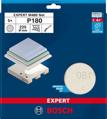 Bosch accesorios expert m480 red de lijado 225 mm, k 180, 5 piezas - 2608901638