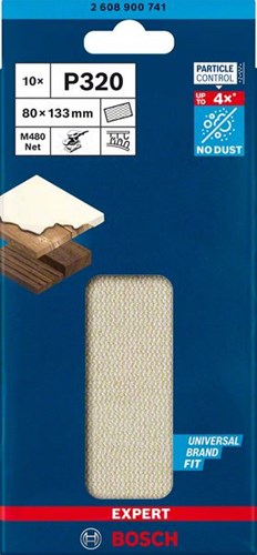 Bosch accesorios expert m480 red de lijado para lijadoras orbitales 80 x 133 mm, k320 - 1 pieza(s) - 2608900741