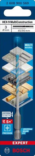 Bosch accessoires expert multiconstruction hex-9 boor 3 x 45 x 90 mm - 1 stuk(s) - 2608900569