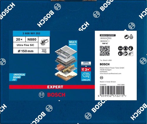 Bosch accesorios expert n880 disco de vellón para lijadoras excéntricas 150 mm, ultrafino s - 20 pieza(s) - 2608901252