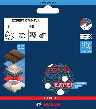 Bosch Accessories Expert disco de lijado o780 con soporte de lámina, 125 mm, G60, 6x - 2608902399