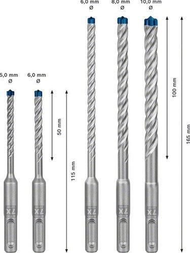 Bosch accessori expert sds plus-7x trapano a percussione 5 6 6 8 10 mm 5 pezzi - 2608900197